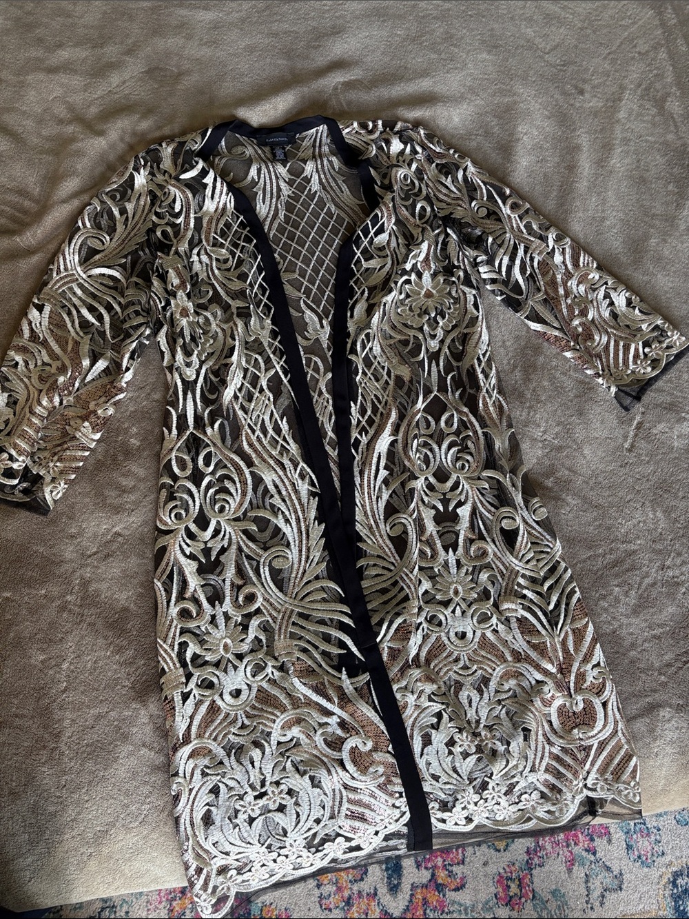 Embroidered Sheer sequined Duster Jacket - size 12